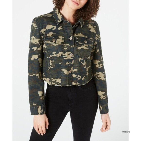 TINSELTOWN CAMO CROPPED RAW EDGE HEM JACKET ARMY GREEN - EUC - Picture 3 of 7